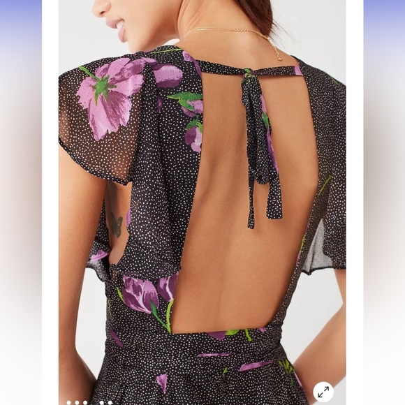 Urban Outfitters Gratilda Ruffle Black Purple Floral  Print backless Jumpsuit 2 - Picture 11 of 16